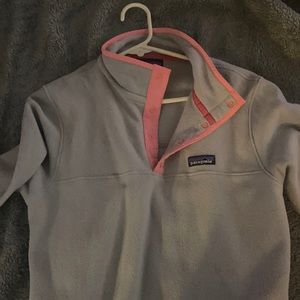 Gray and Pink Patagonia Half button up sweatshirt